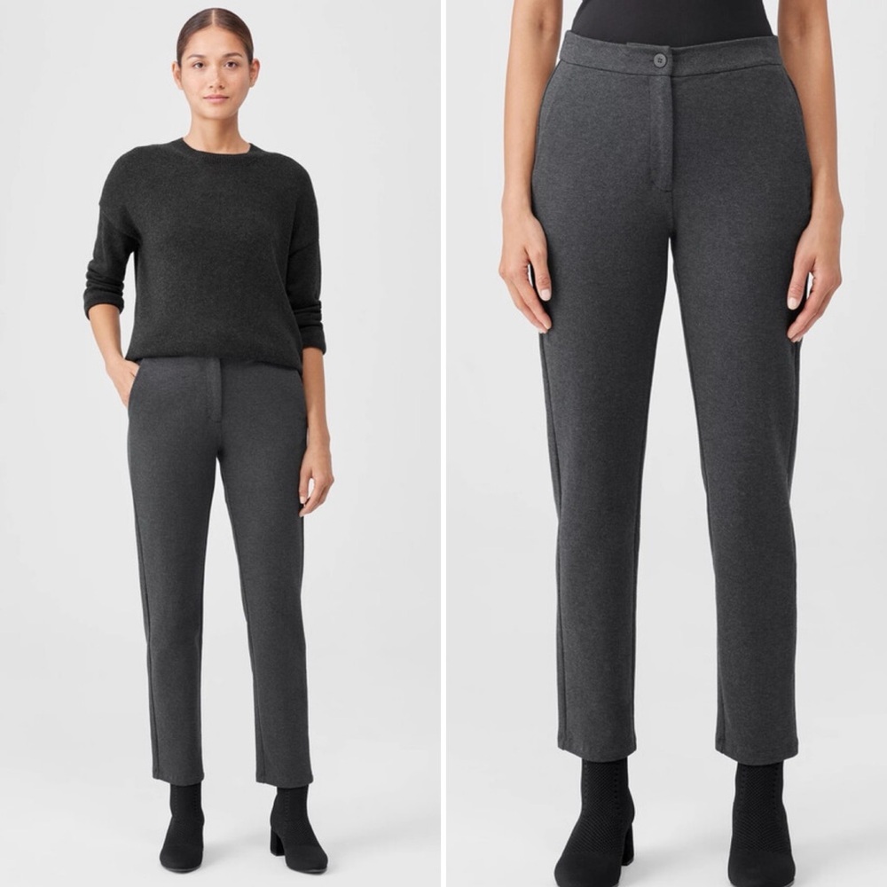 Eileen Fisher Cotton Twill Grey Ankle Trousers Size Medium